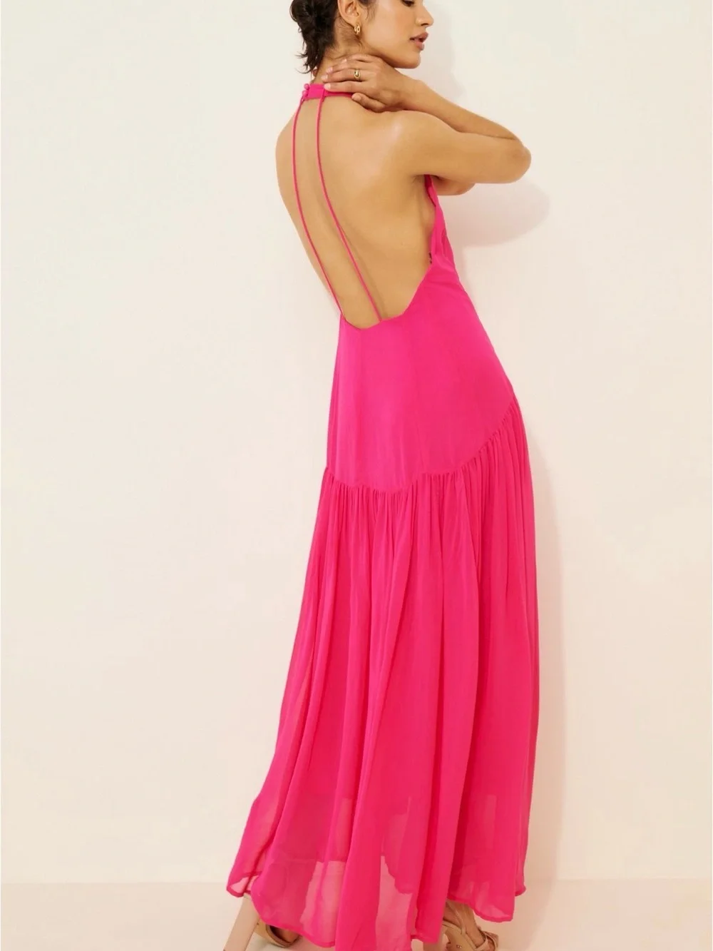 FARM Rio Hot Pink Halter Maxi Dress with Floral Accent - Picture 2 of 2